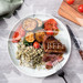 Beef Tenderloin with Grilled Vegetables and Creamy Pesto Quinoa