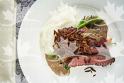 Pan-Seared Steak with Peppercorn Sauce and Crispy Shallots (Flat Iron)