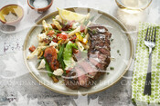 Grilled Spice-Rubbed Steak with Mediterranean Pasta Salad (Top Sirloin Cap)
