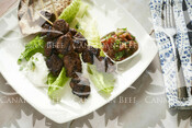Grilled Baharat-Seasoned Beef Skewers with Salata Hara (Rib Finger Meat)
