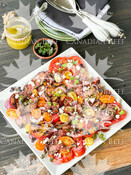 Charcoal Grilled Steak topped Nectarine and Tomato Salad