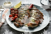 Grilled Steak with Tahini Sauce and Charred Tomatoes (Strip Loin)