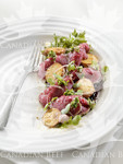 Seared Beef Carpaccio-Style with Pickled Shallots, Veg and Chimichurri Sauce